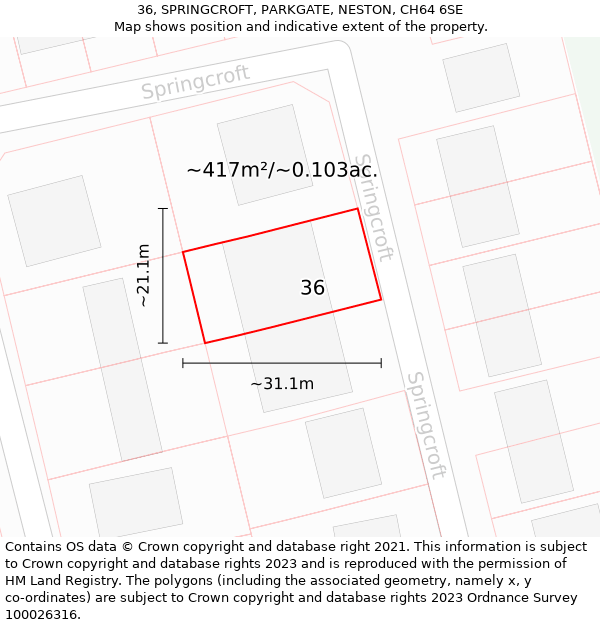 36, SPRINGCROFT, PARKGATE, NESTON, CH64 6SE: Plot and title map