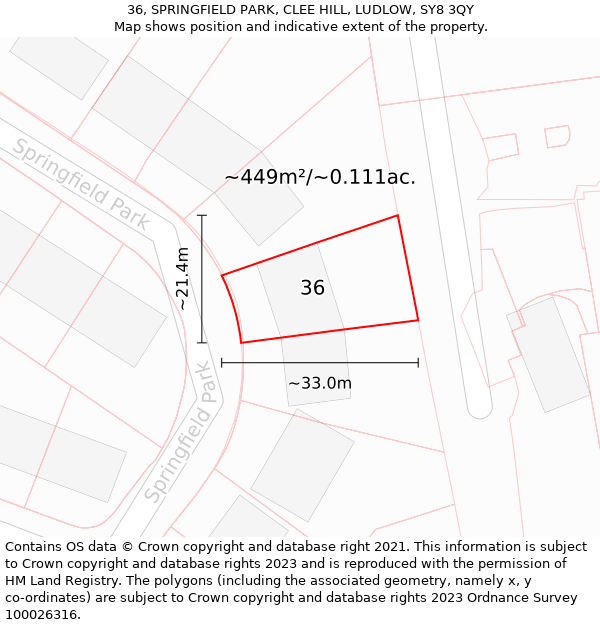 36, SPRINGFIELD PARK, CLEE HILL, LUDLOW, SY8 3QY: Plot and title map
