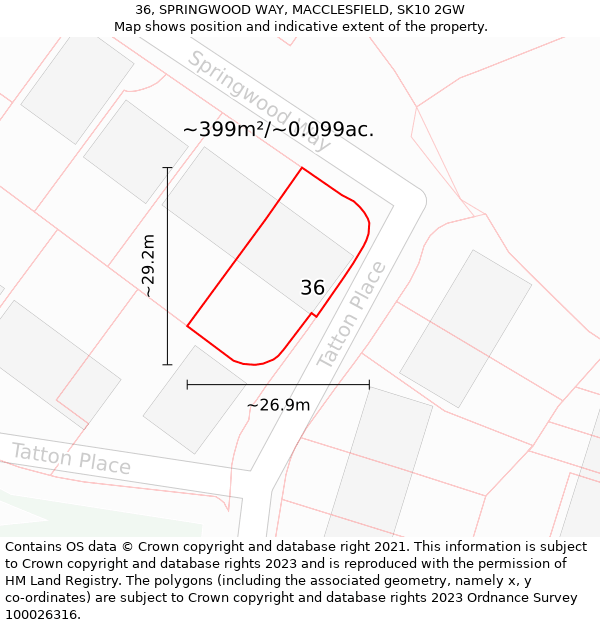 36, SPRINGWOOD WAY, MACCLESFIELD, SK10 2GW: Plot and title map