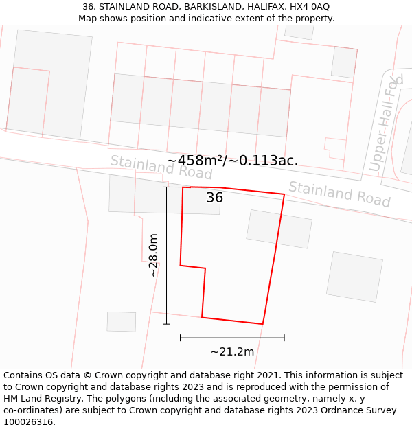 36, STAINLAND ROAD, BARKISLAND, HALIFAX, HX4 0AQ: Plot and title map