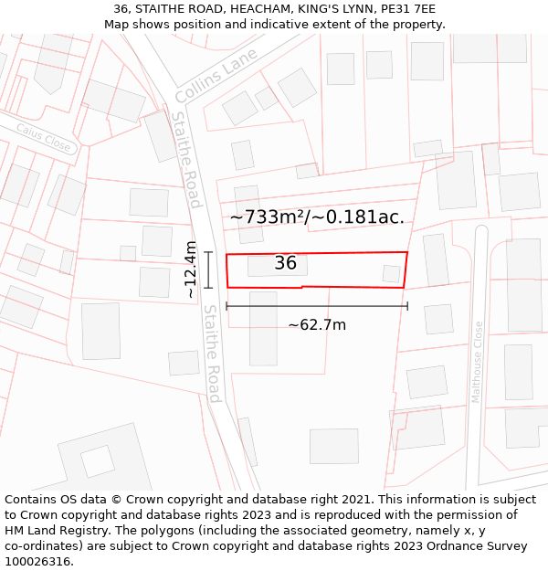 36, STAITHE ROAD, HEACHAM, KING'S LYNN, PE31 7EE: Plot and title map