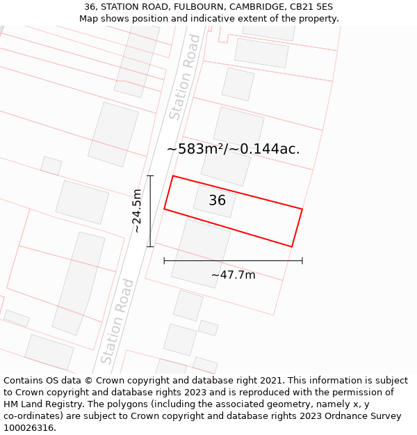 36, STATION ROAD, FULBOURN, CAMBRIDGE, CB21 5ES: Plot and title map