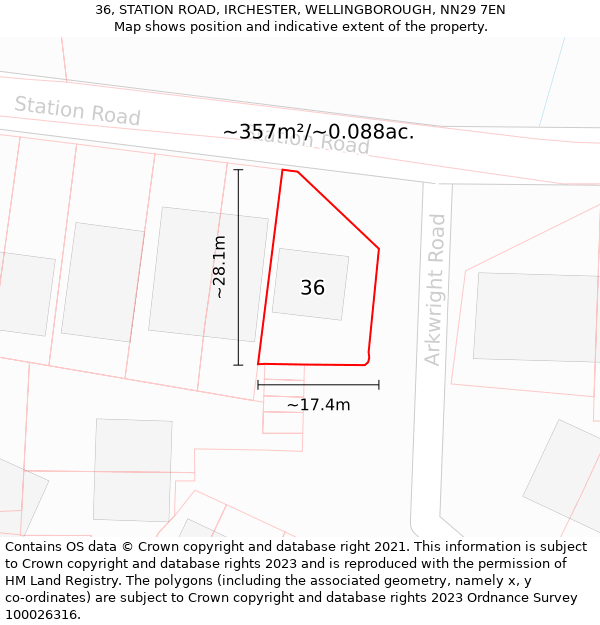36, STATION ROAD, IRCHESTER, WELLINGBOROUGH, NN29 7EN: Plot and title map