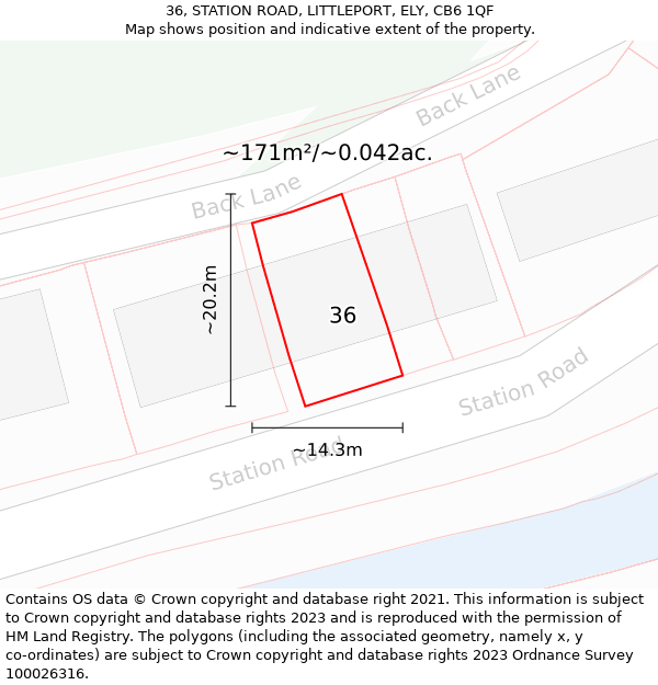 36, STATION ROAD, LITTLEPORT, ELY, CB6 1QF: Plot and title map