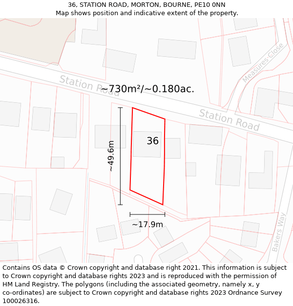 36, STATION ROAD, MORTON, BOURNE, PE10 0NN: Plot and title map