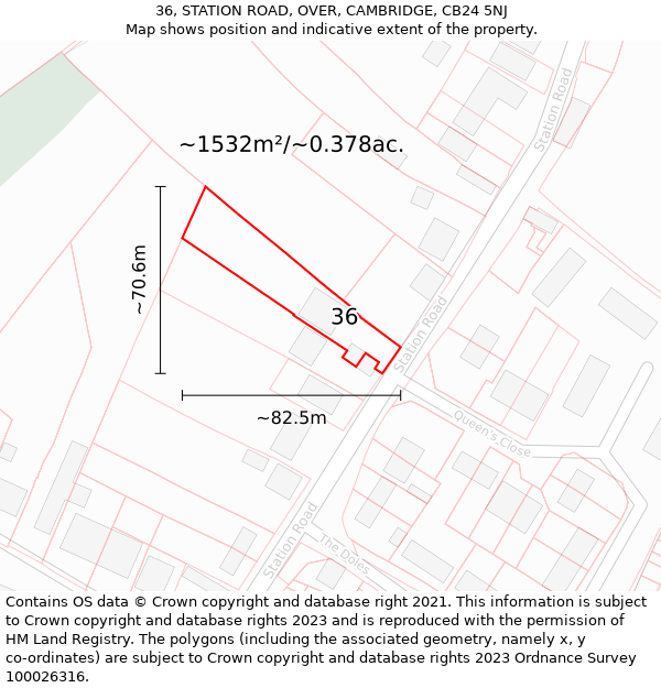 36, STATION ROAD, OVER, CAMBRIDGE, CB24 5NJ: Plot and title map