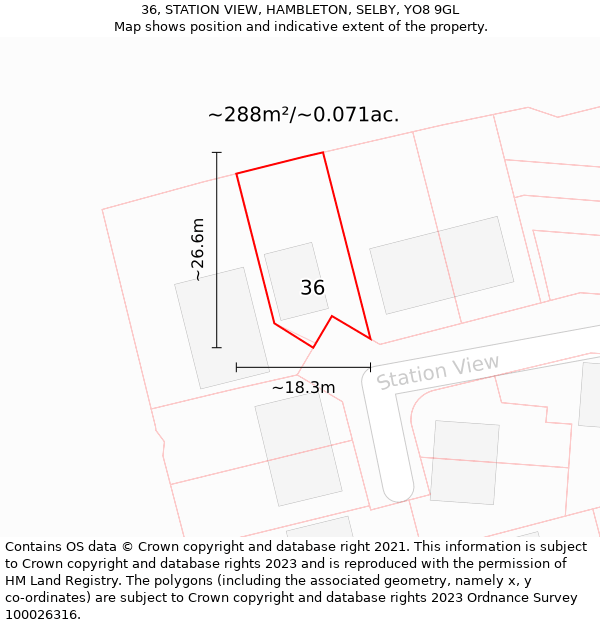 36, STATION VIEW, HAMBLETON, SELBY, YO8 9GL: Plot and title map