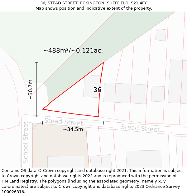 36, STEAD STREET, ECKINGTON, SHEFFIELD, S21 4FY: Plot and title map