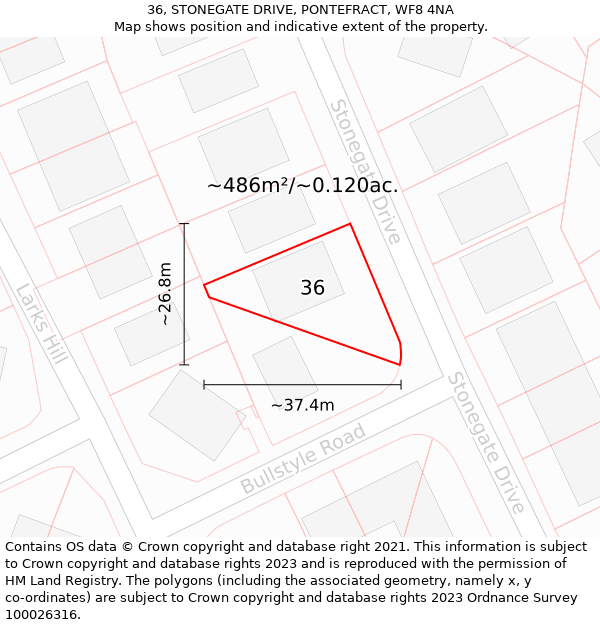 36, STONEGATE DRIVE, PONTEFRACT, WF8 4NA: Plot and title map