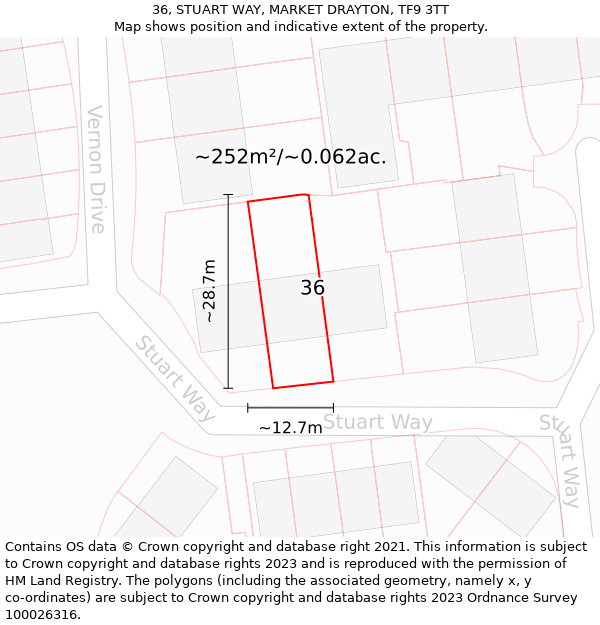 36, STUART WAY, MARKET DRAYTON, TF9 3TT: Plot and title map