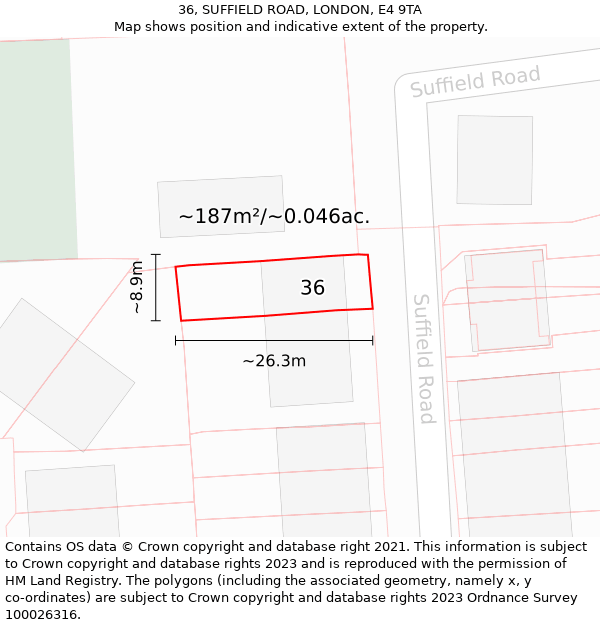 36, SUFFIELD ROAD, LONDON, E4 9TA: Plot and title map