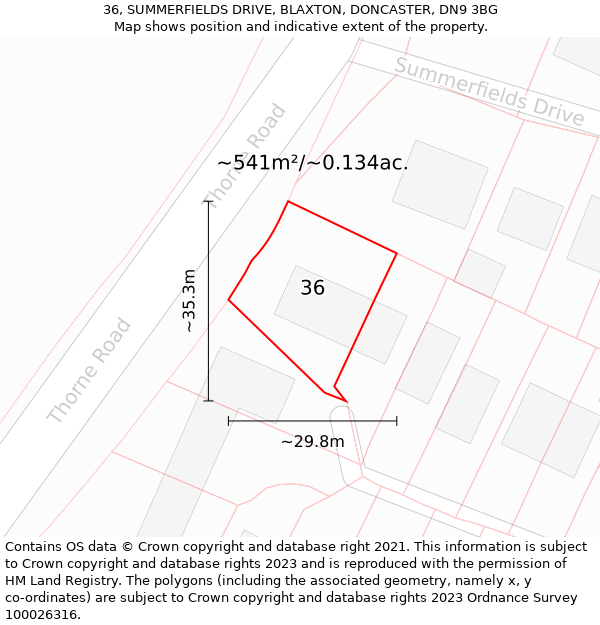 36, SUMMERFIELDS DRIVE, BLAXTON, DONCASTER, DN9 3BG: Plot and title map