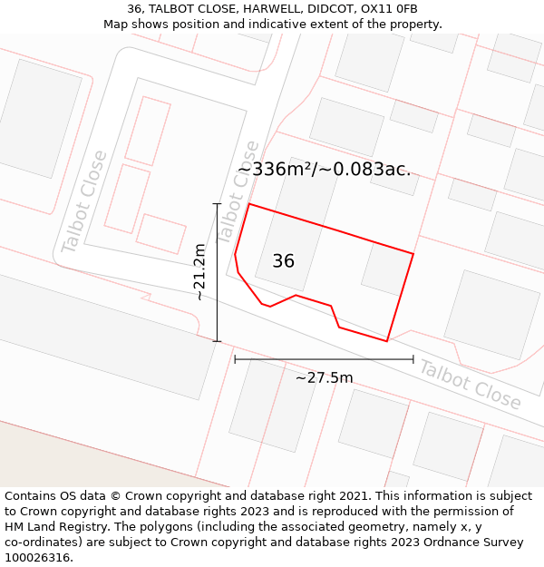36, TALBOT CLOSE, HARWELL, DIDCOT, OX11 0FB: Plot and title map