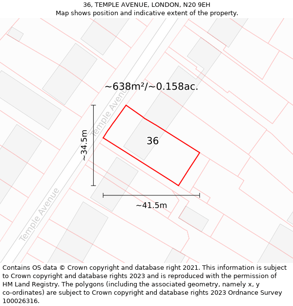 36, TEMPLE AVENUE, LONDON, N20 9EH: Plot and title map