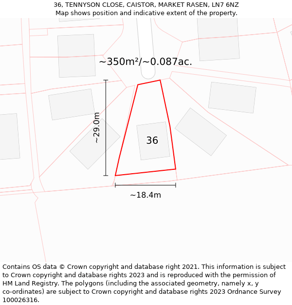 36, TENNYSON CLOSE, CAISTOR, MARKET RASEN, LN7 6NZ: Plot and title map