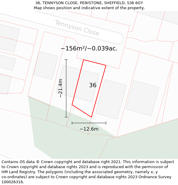 36, TENNYSON CLOSE, PENISTONE, SHEFFIELD, S36 6GY: Plot and title map