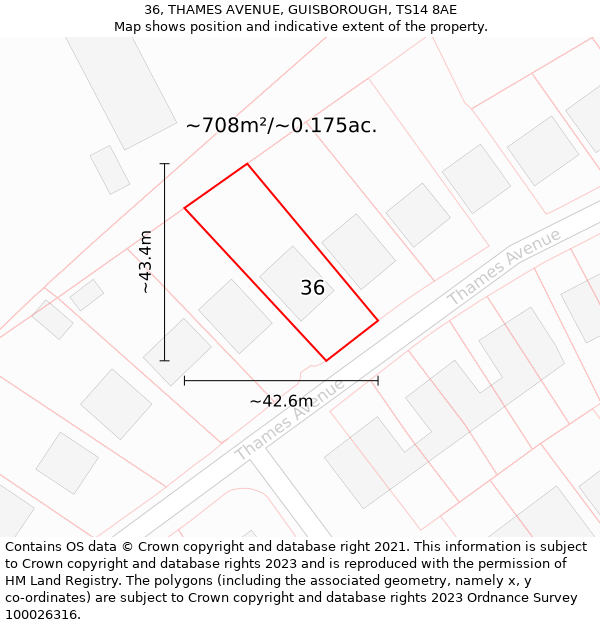 36, THAMES AVENUE, GUISBOROUGH, TS14 8AE: Plot and title map