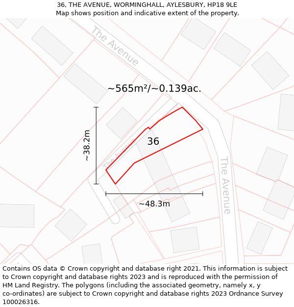 36, THE AVENUE, WORMINGHALL, AYLESBURY, HP18 9LE: Plot and title map