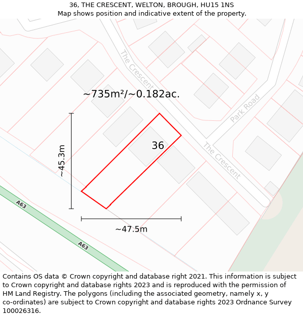 36, THE CRESCENT, WELTON, BROUGH, HU15 1NS: Plot and title map
