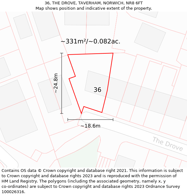 36, THE DROVE, TAVERHAM, NORWICH, NR8 6FT: Plot and title map