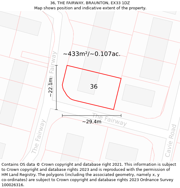 36, THE FAIRWAY, BRAUNTON, EX33 1DZ: Plot and title map