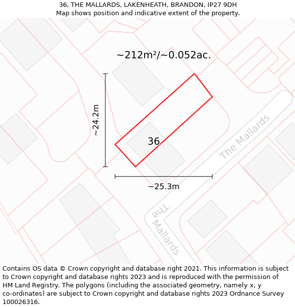 36, THE MALLARDS, LAKENHEATH, BRANDON, IP27 9DH: Plot and title map