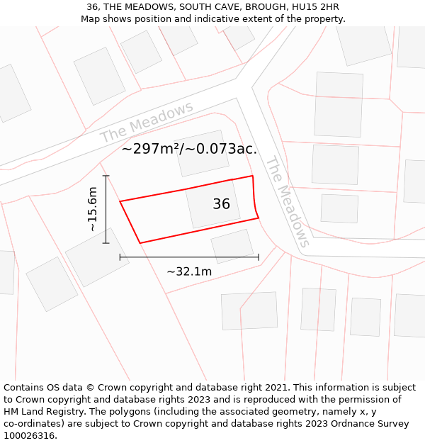 36, THE MEADOWS, SOUTH CAVE, BROUGH, HU15 2HR: Plot and title map