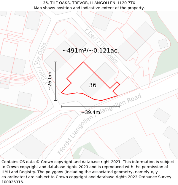 36, THE OAKS, TREVOR, LLANGOLLEN, LL20 7TX: Plot and title map