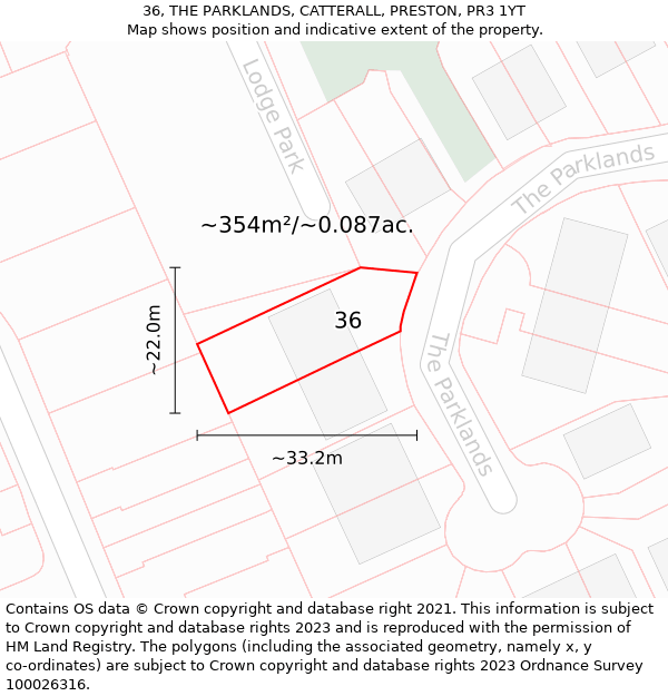 36, THE PARKLANDS, CATTERALL, PRESTON, PR3 1YT: Plot and title map