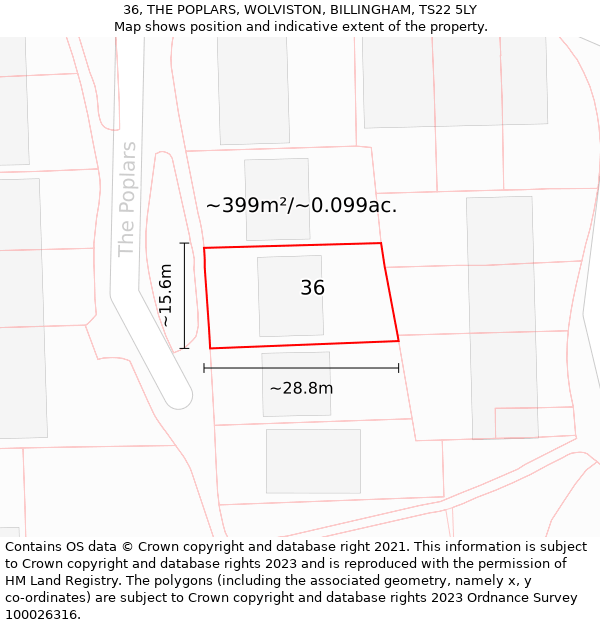 36, THE POPLARS, WOLVISTON, BILLINGHAM, TS22 5LY: Plot and title map