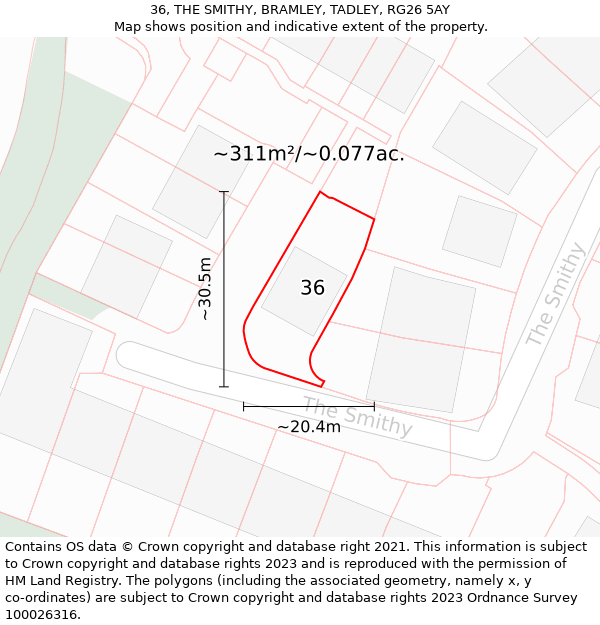 36, THE SMITHY, BRAMLEY, TADLEY, RG26 5AY: Plot and title map