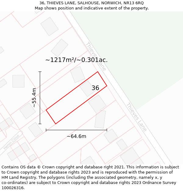 36, THIEVES LANE, SALHOUSE, NORWICH, NR13 6RQ: Plot and title map