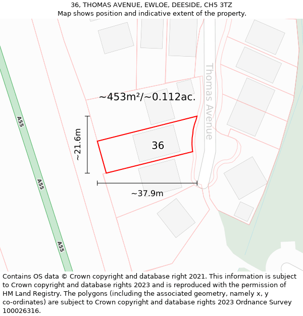 36, THOMAS AVENUE, EWLOE, DEESIDE, CH5 3TZ: Plot and title map