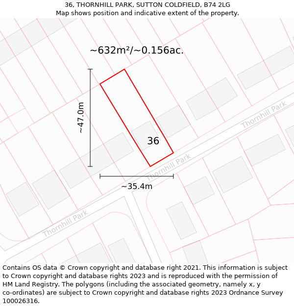 36, THORNHILL PARK, SUTTON COLDFIELD, B74 2LG: Plot and title map