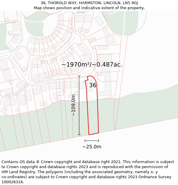 36, THOROLD WAY, HARMSTON, LINCOLN, LN5 9GJ: Plot and title map