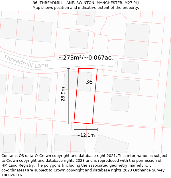 36, THREADMILL LANE, SWINTON, MANCHESTER, M27 9LJ: Plot and title map