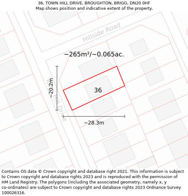 36, TOWN HILL DRIVE, BROUGHTON, BRIGG, DN20 0HF: Plot and title map