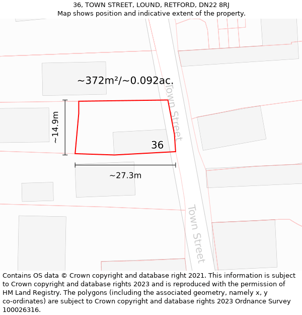 36, TOWN STREET, LOUND, RETFORD, DN22 8RJ: Plot and title map