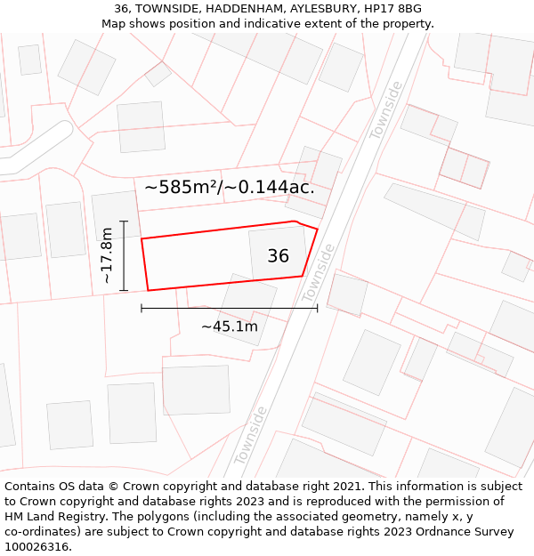 36, TOWNSIDE, HADDENHAM, AYLESBURY, HP17 8BG: Plot and title map