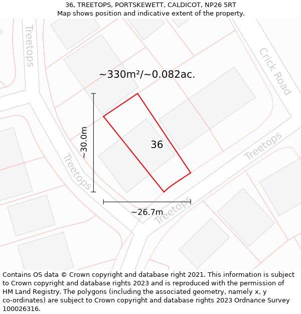 36, TREETOPS, PORTSKEWETT, CALDICOT, NP26 5RT: Plot and title map