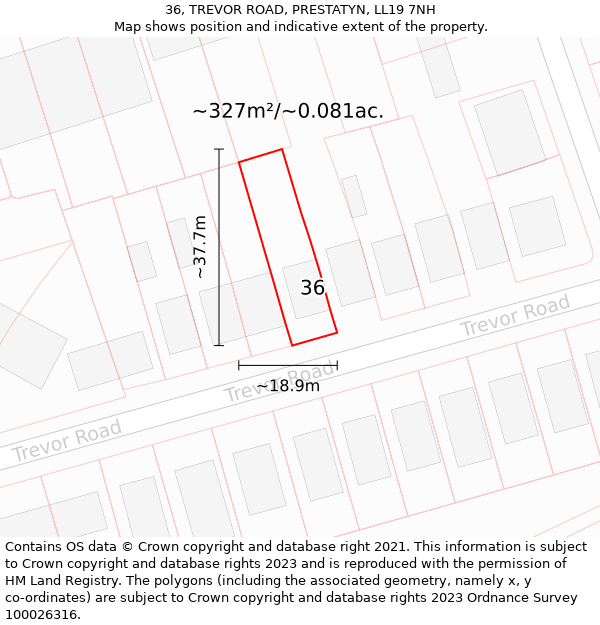 36, TREVOR ROAD, PRESTATYN, LL19 7NH: Plot and title map