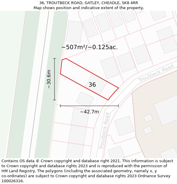 36, TROUTBECK ROAD, GATLEY, CHEADLE, SK8 4RR: Plot and title map