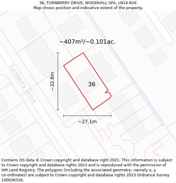 36, TURNBERRY DRIVE, WOODHALL SPA, LN10 6UE: Plot and title map