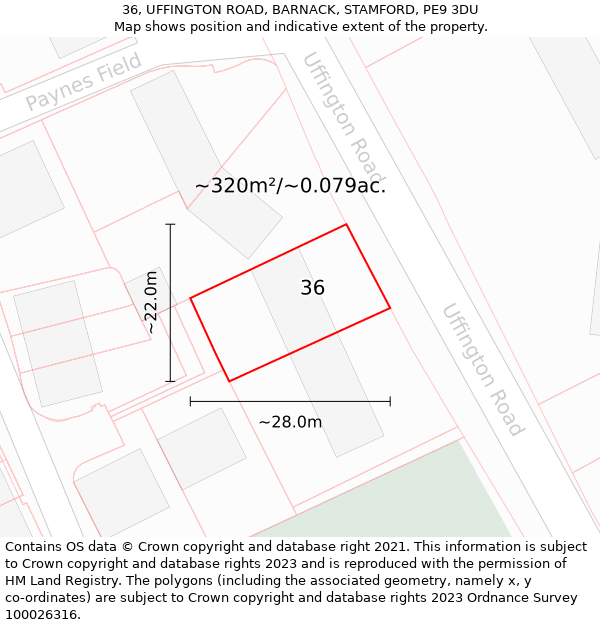 36, UFFINGTON ROAD, BARNACK, STAMFORD, PE9 3DU: Plot and title map