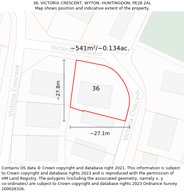 36, VICTORIA CRESCENT, WYTON, HUNTINGDON, PE28 2AL: Plot and title map