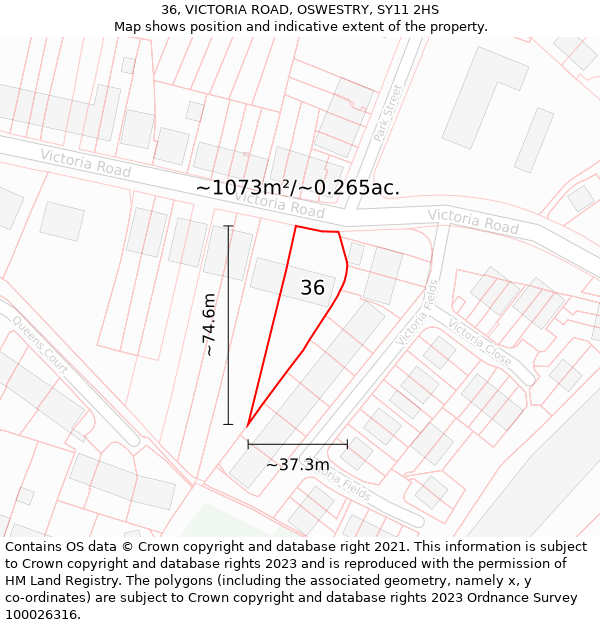 36, VICTORIA ROAD, OSWESTRY, SY11 2HS: Plot and title map