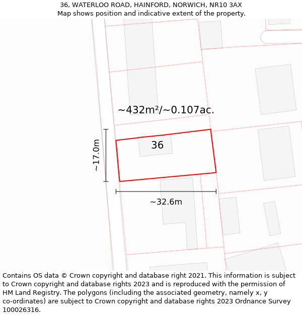 36, WATERLOO ROAD, HAINFORD, NORWICH, NR10 3AX: Plot and title map