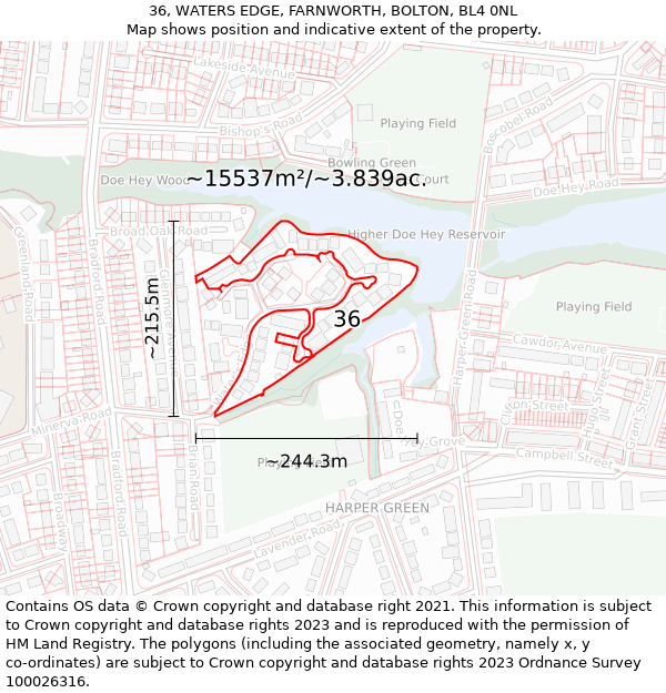 36, WATERS EDGE, FARNWORTH, BOLTON, BL4 0NL: Plot and title map