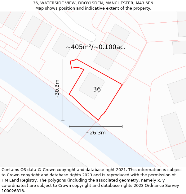 36, WATERSIDE VIEW, DROYLSDEN, MANCHESTER, M43 6EN: Plot and title map