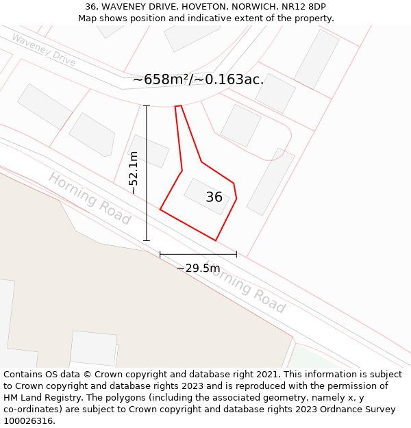 36, WAVENEY DRIVE, HOVETON, NORWICH, NR12 8DP: Plot and title map